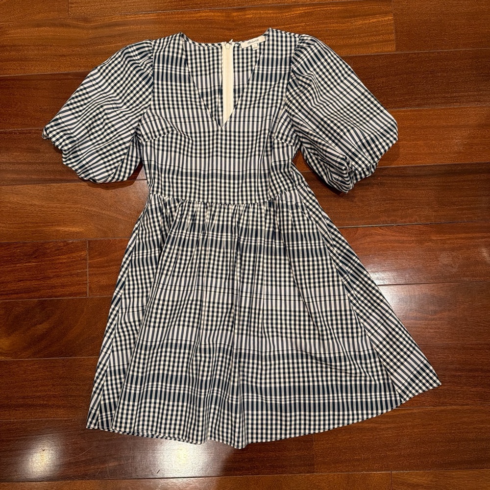 Madewell Gingham Puff Sleeve Mini Dress
